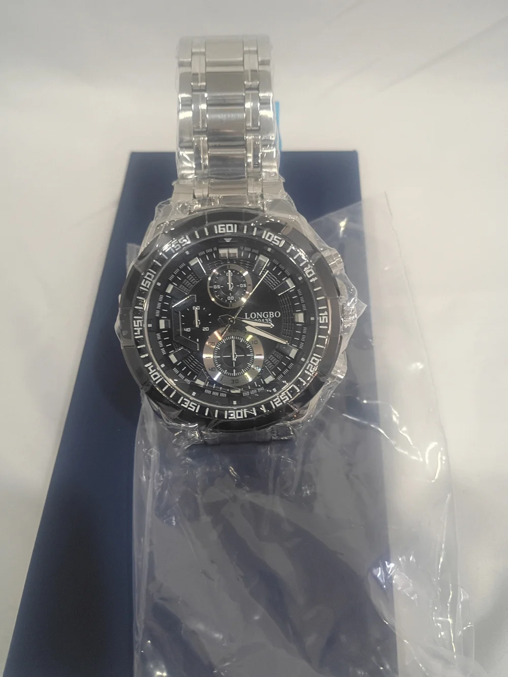LONGBO Men's Stainless Steel Chronograph Watch in Silver and Black